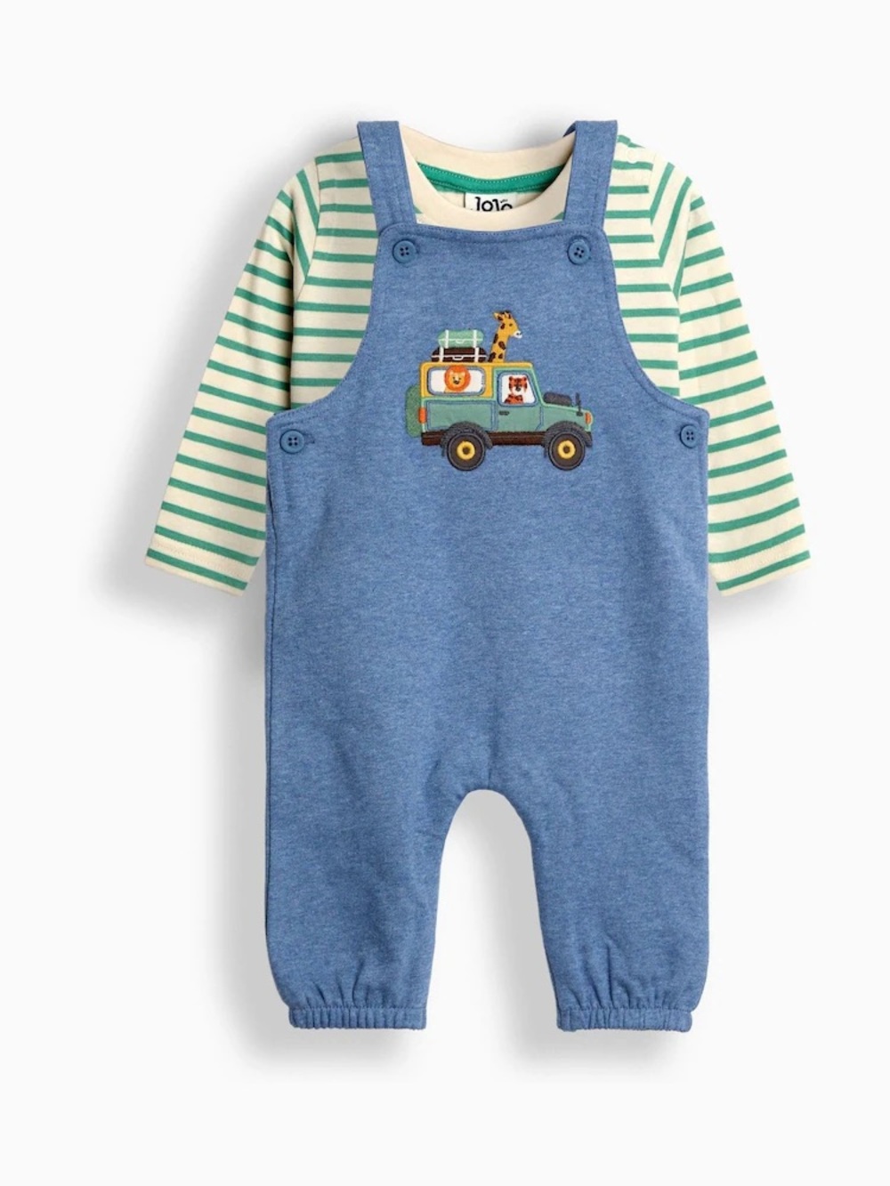 JoJo Maman Bébé Blue Safari Truck 2-Piece Applique Dunagreee & Top Set